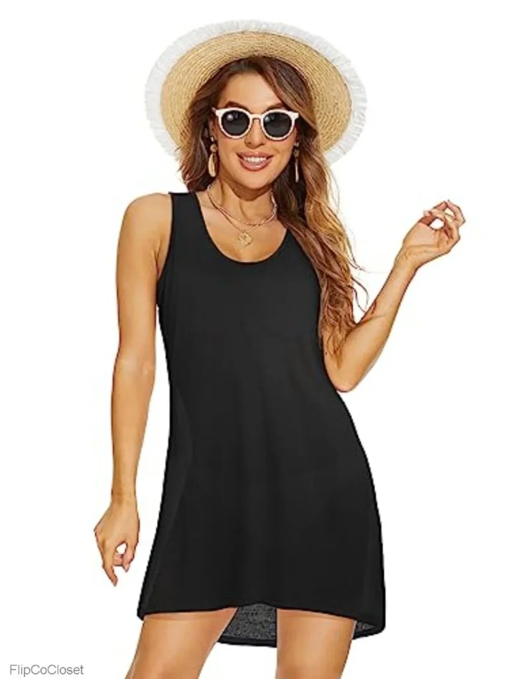 Women's Sleeveless Swimsuit Cover Up Dress Beach Vacation Tank Bikini Coverup